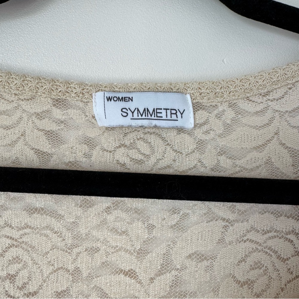 Symmetry womens Scoop Neck Waffle Knit Top size 3X Beige Lace Accent Long Sleeve - Picture 3 of 8